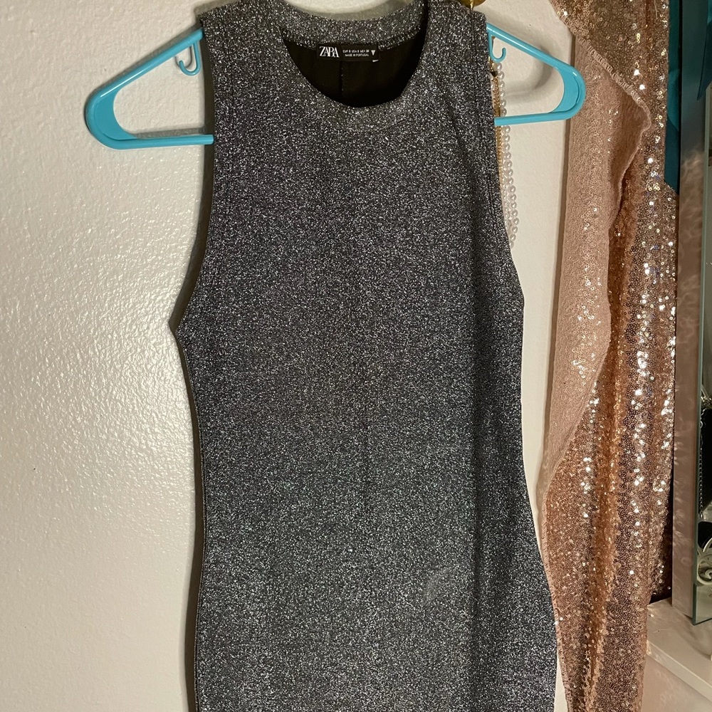 High neck silver mini dress
